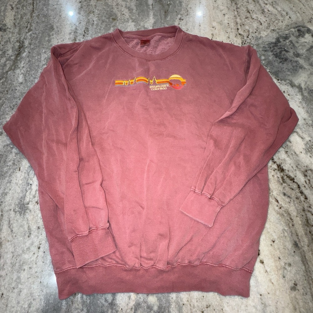 World Wide Estes Park Colorado Sweatshirt Pink Embroidered Bear Oversized Sz XL